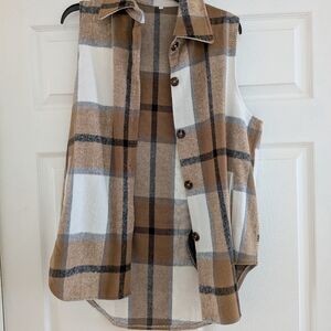 Plaid Sleeveless Button-Up Vest